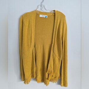 ANTHRO | Sparrow mustard yellow cardigan fringes Sz L